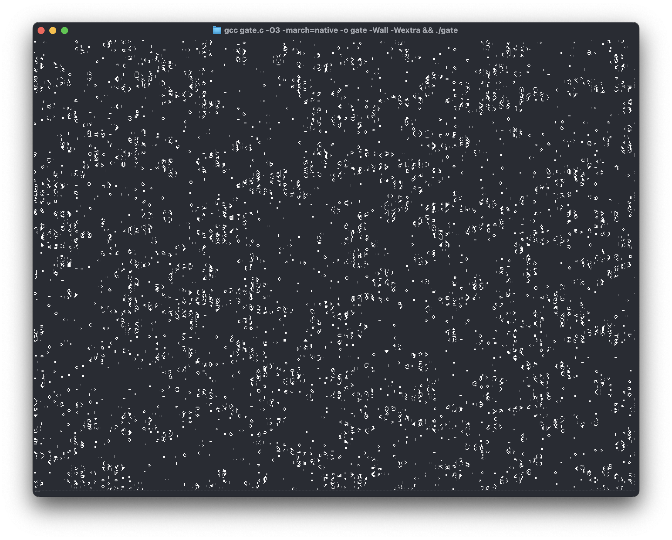 ghostty with 512 by 512 board of conway's game of life on it