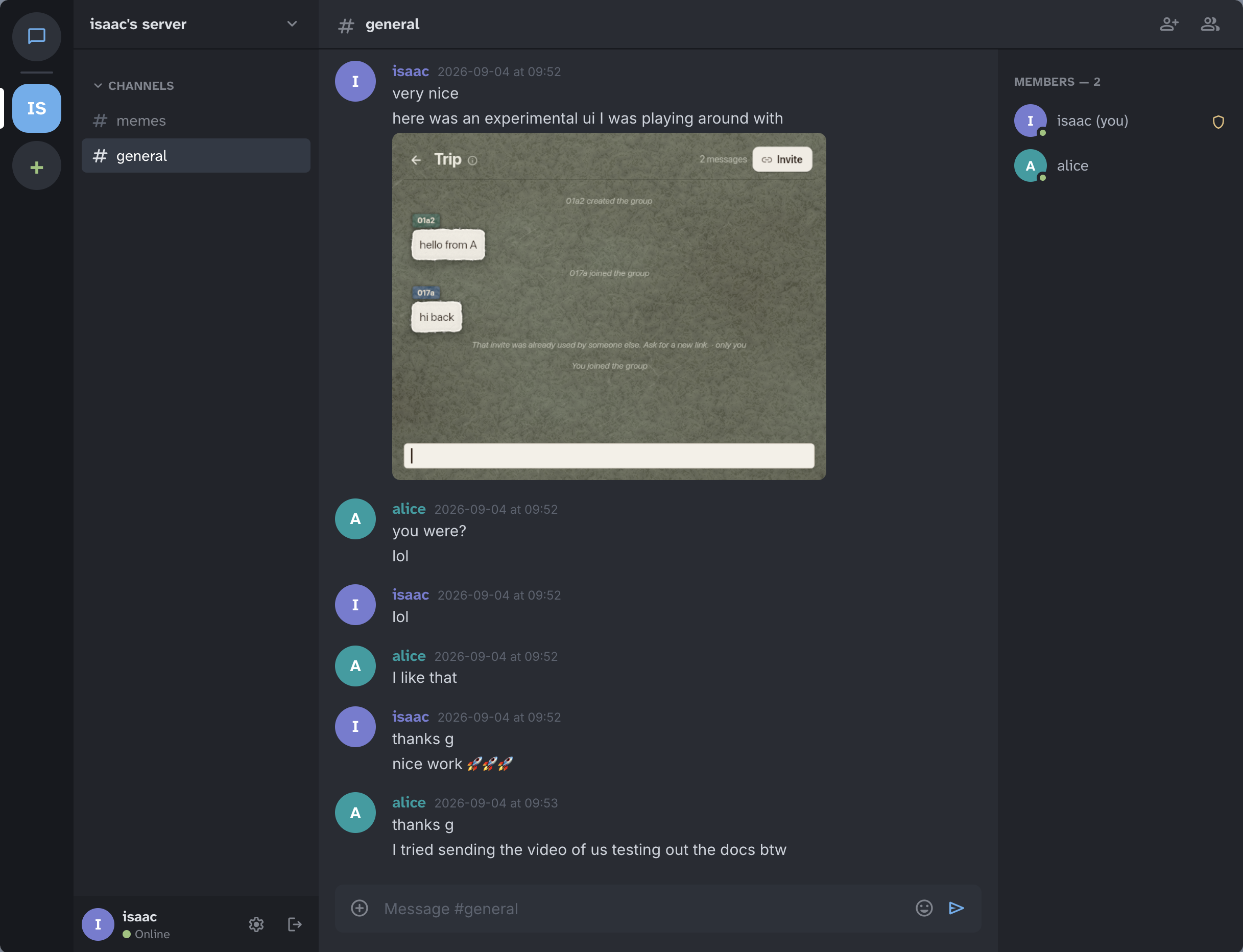 chat app open to #general