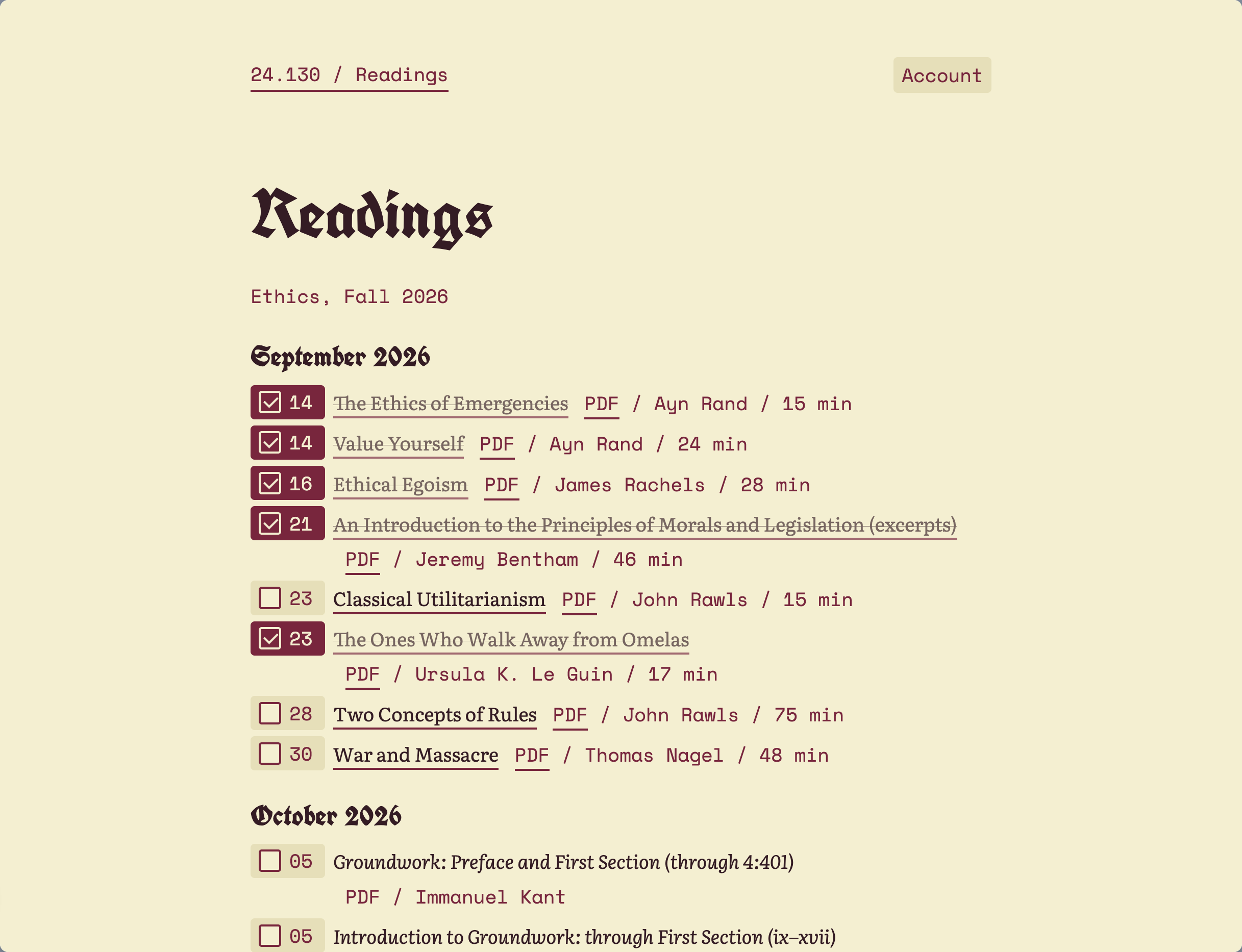 My readings website