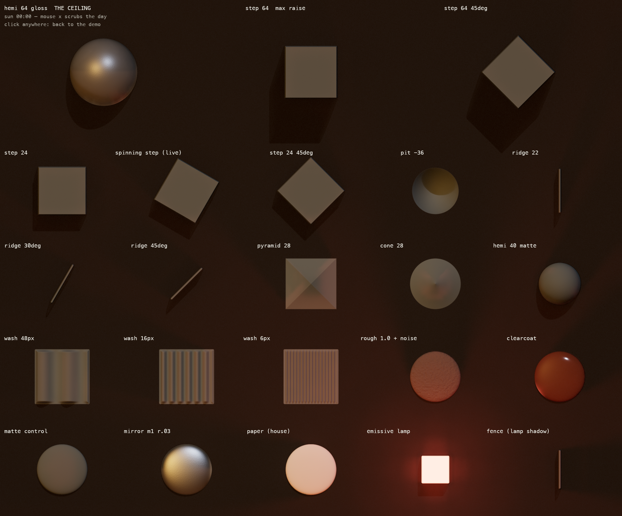 Testing many PBR surfaces at night
